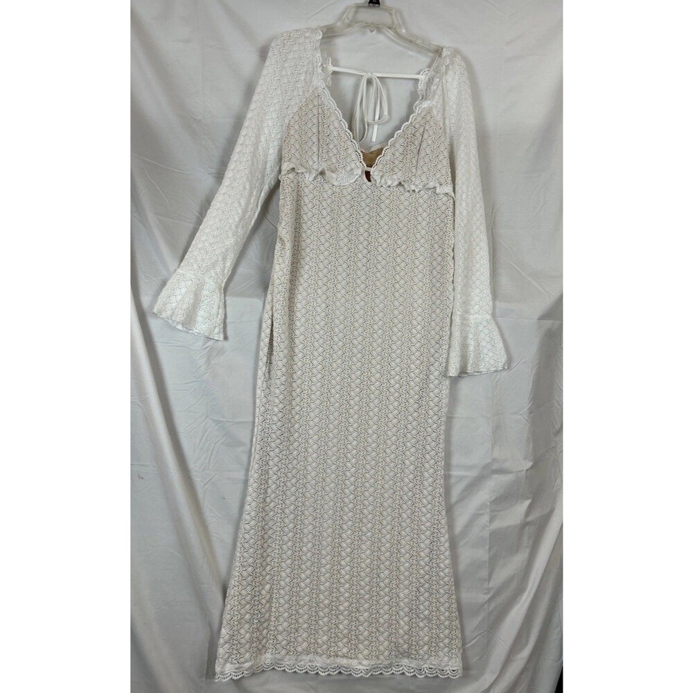SHEIN Materichic maternity White Lace Crochet Maxi Dress L 8/10 Boho Wedding